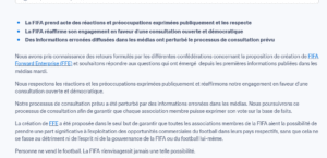 Clarifications concernant la proposition relative à FIFA Forward Enterprise (FFE)