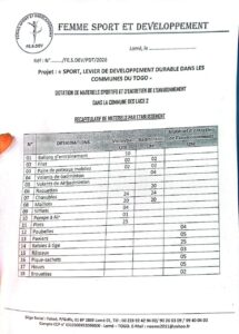 La liste des matériels
